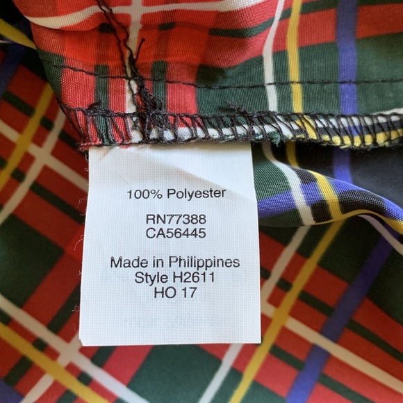 J. Crew Factory Plaid Ruffle Blouse Size P4 Red Green Black Holiday Colours - Picture 7 of 12